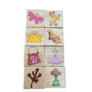 Sarah Beise Scrapbooking Craft Rubber Stamp Wood Mount 2" x 2" Lot Bundle Dog 8